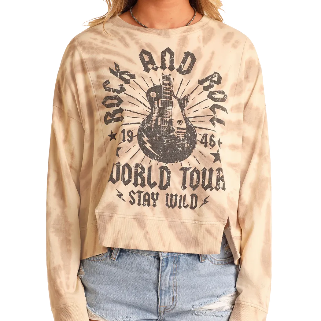 Rock & Roll Women's Long Sleeve Tie Die Pullover- Taupe - Image 2