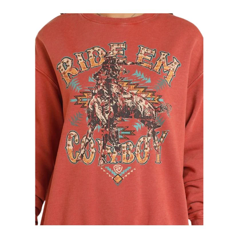 Rock & Roll Women's Long Sleeve Oversized Pullover with Studs- Scarlet - Image 2