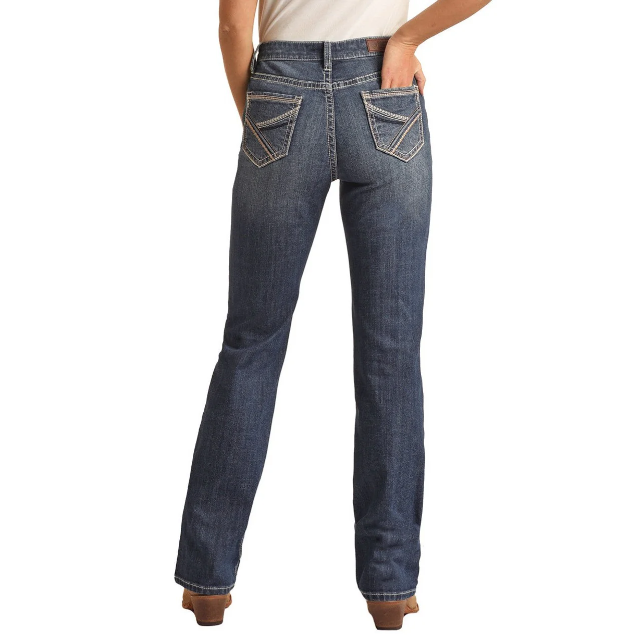 Rock & Roll Women's Mid Rise Regular Fit Modest Bootcut Jeans - Medium Wash - Image 2