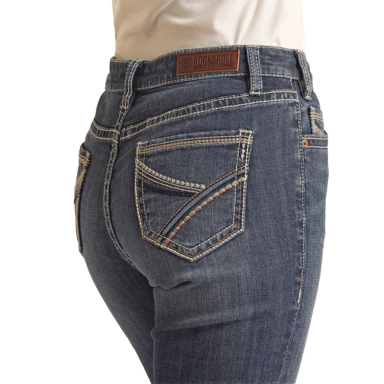 Rock & Roll Women's Mid Rise Regular Fit Modest Bootcut Jeans - Medium Wash - Image 4