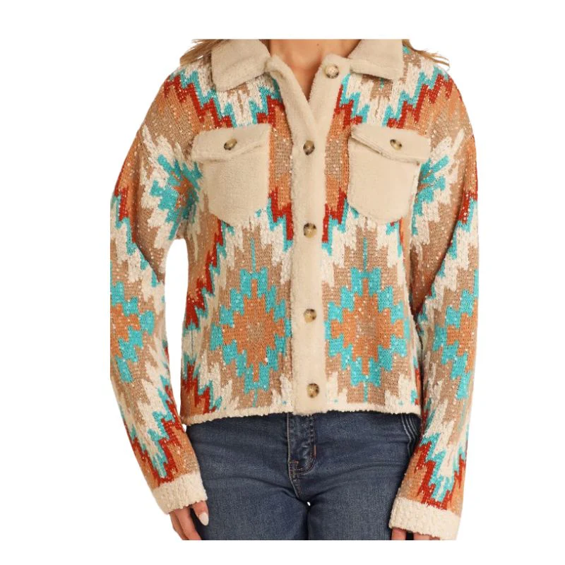 Rock & Roll Women's Aztec Long Sleeve Sweater Cardigan - Multi - Image 2