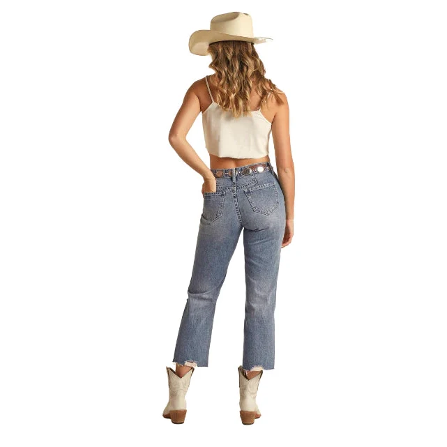 Rock & Roll Women's Patch Embroidered Straight Cropped Jeans - Medium Vintage - Image 2