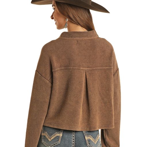 Rock & Roll Women's Relaxed Corduroy Button Down Shirt - Chocolate - Image 2
