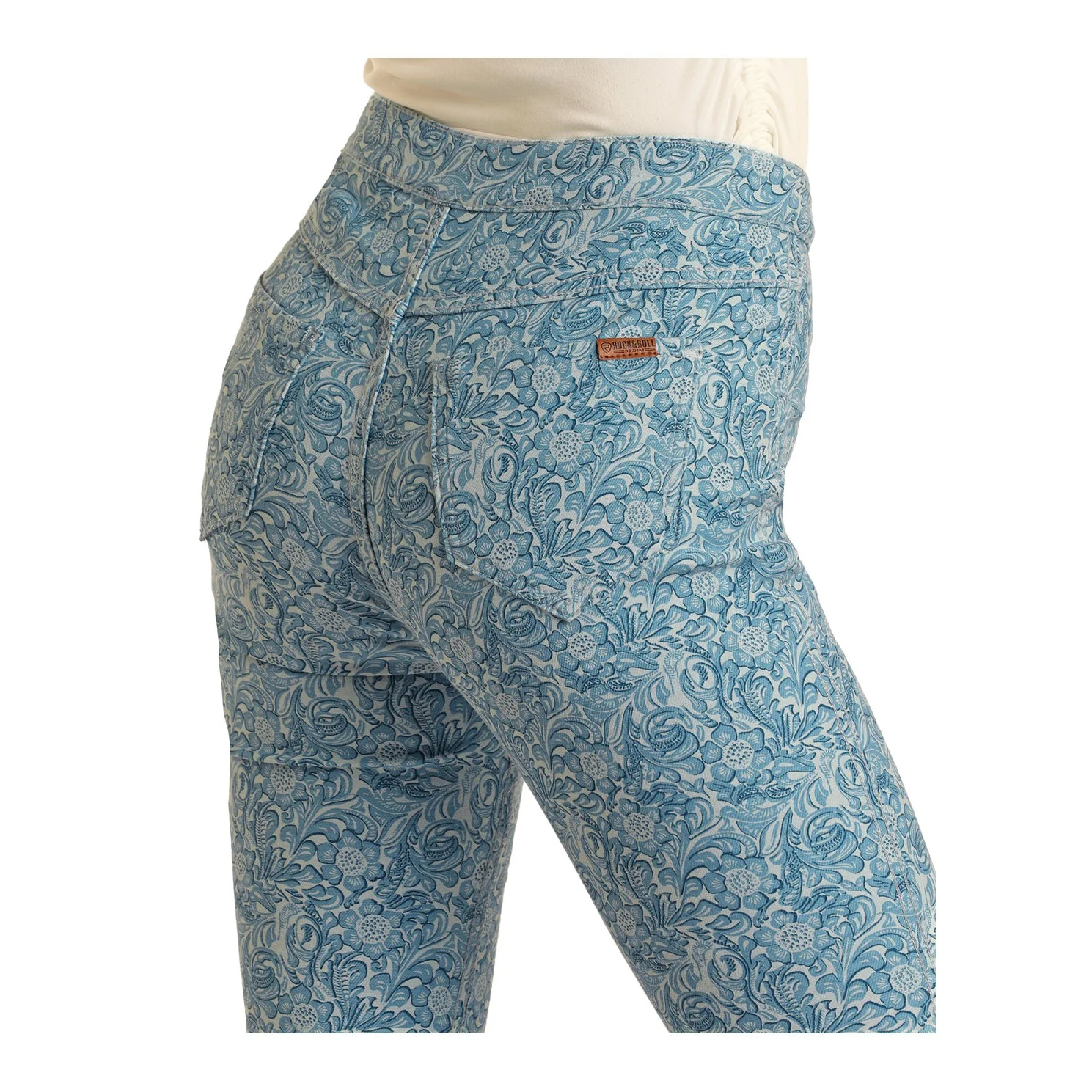 Rock & Roll Women's Reversible Tooled Button Flare Jeans - Powder Blue - Image 5