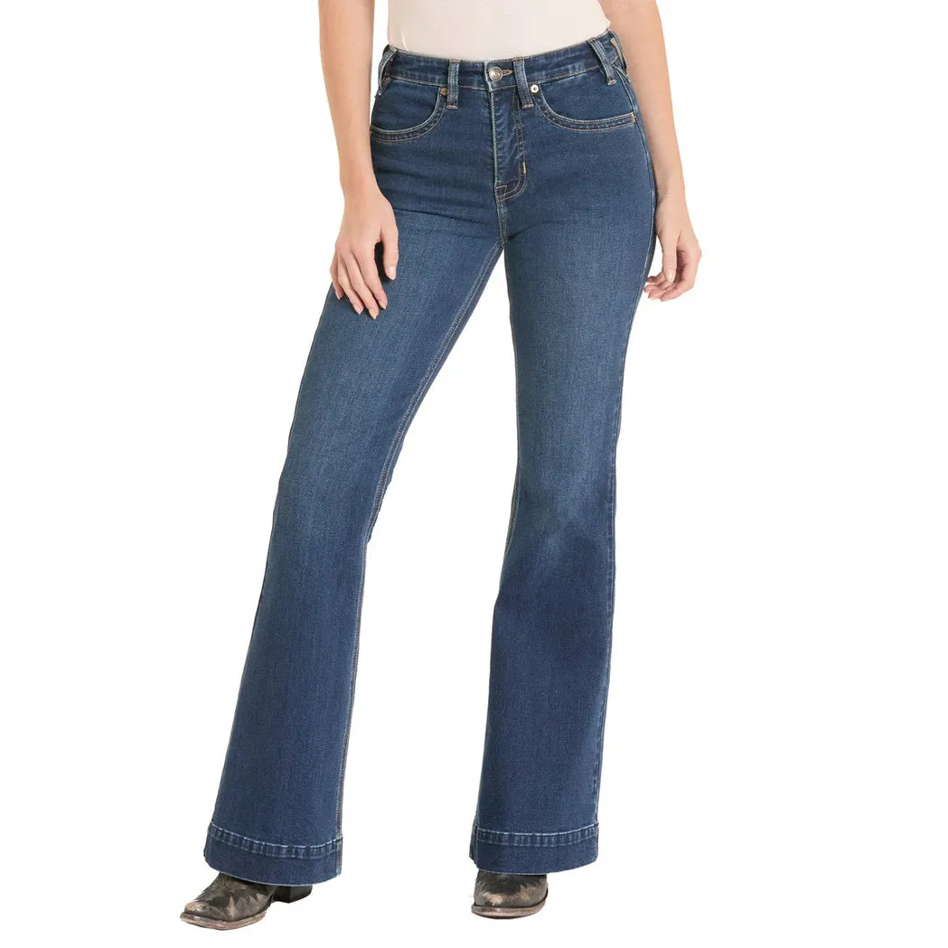 Rock & Roll Women's Simple Welt Pocket High Rise Trouser Jeans - Dark Wash - Image 2