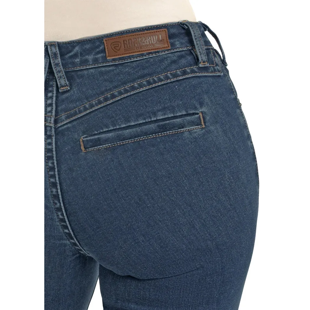 Rock & Roll Women's Simple Welt Pocket High Rise Trouser Jeans - Dark Wash - Image 3