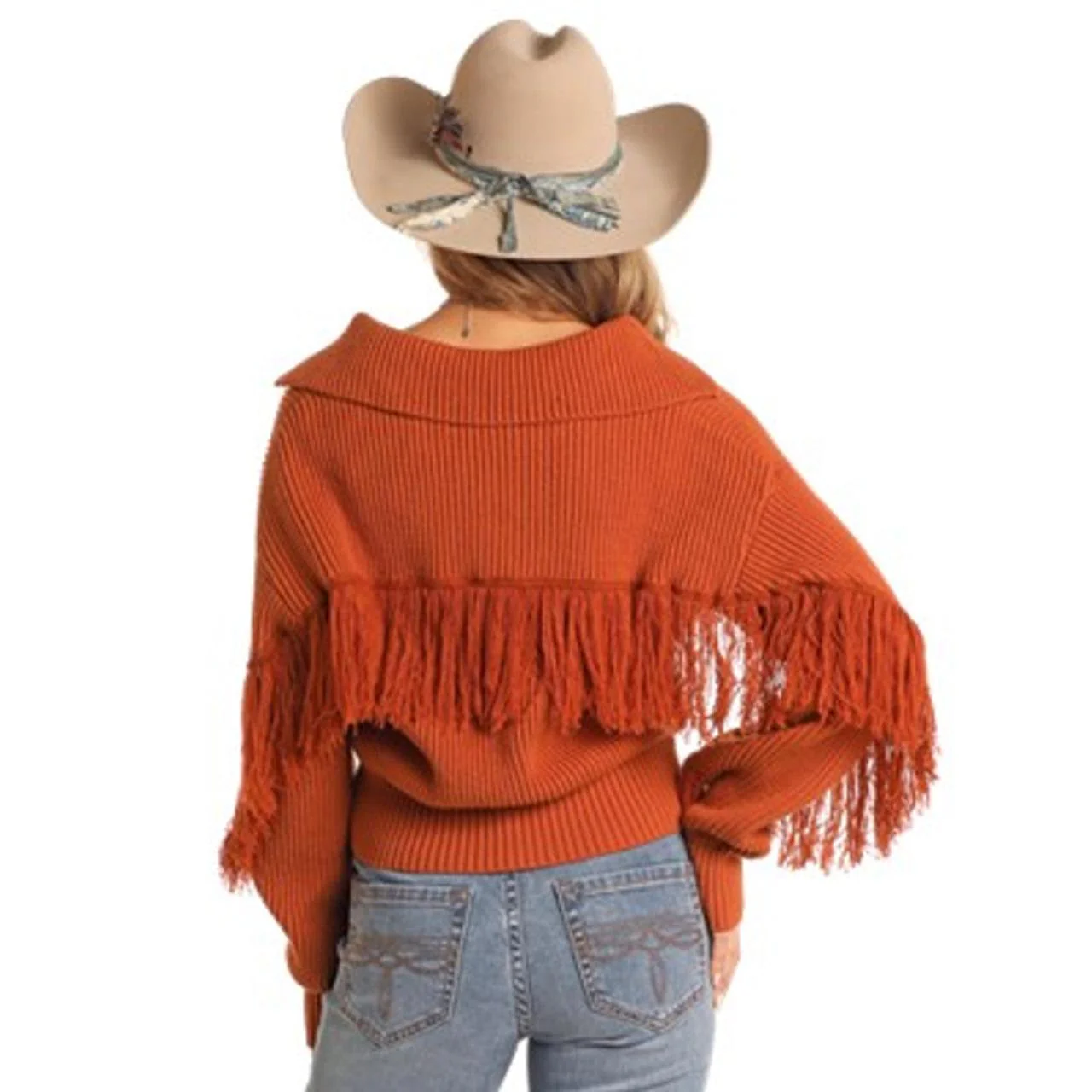 Rock & Roll Women's Sweater with Fringe - Rust - Image 2