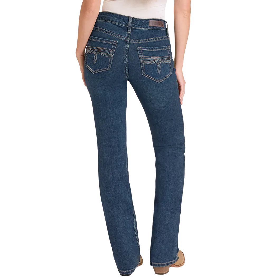 Rock & Roll Women's Turquoise Boot Stitch Embroidered Bootcut Jeans - Dark Wash - Image 2