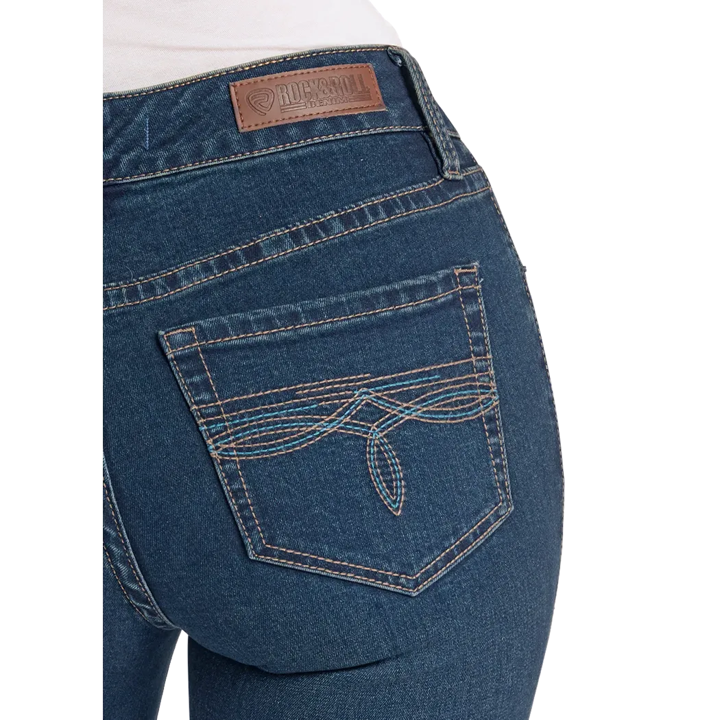Rock & Roll Women's Turquoise Boot Stitch Embroidered Bootcut Jeans - Dark Wash - Image 3