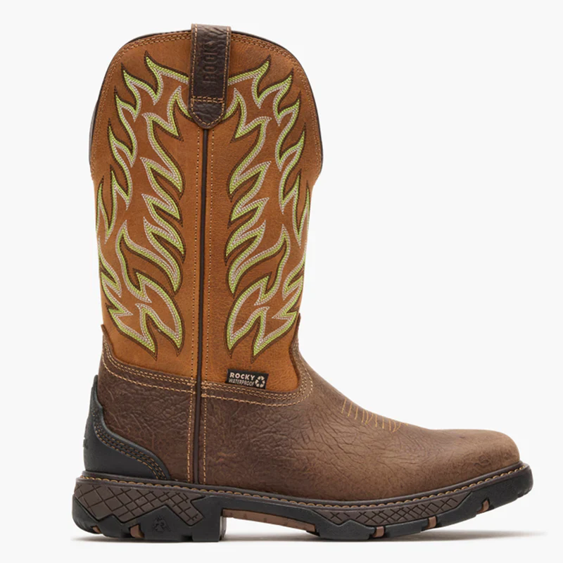 Rocky Men's 12" Ironhawk Waterproof Pull On Western Boot - Tobacco/Golden Oak