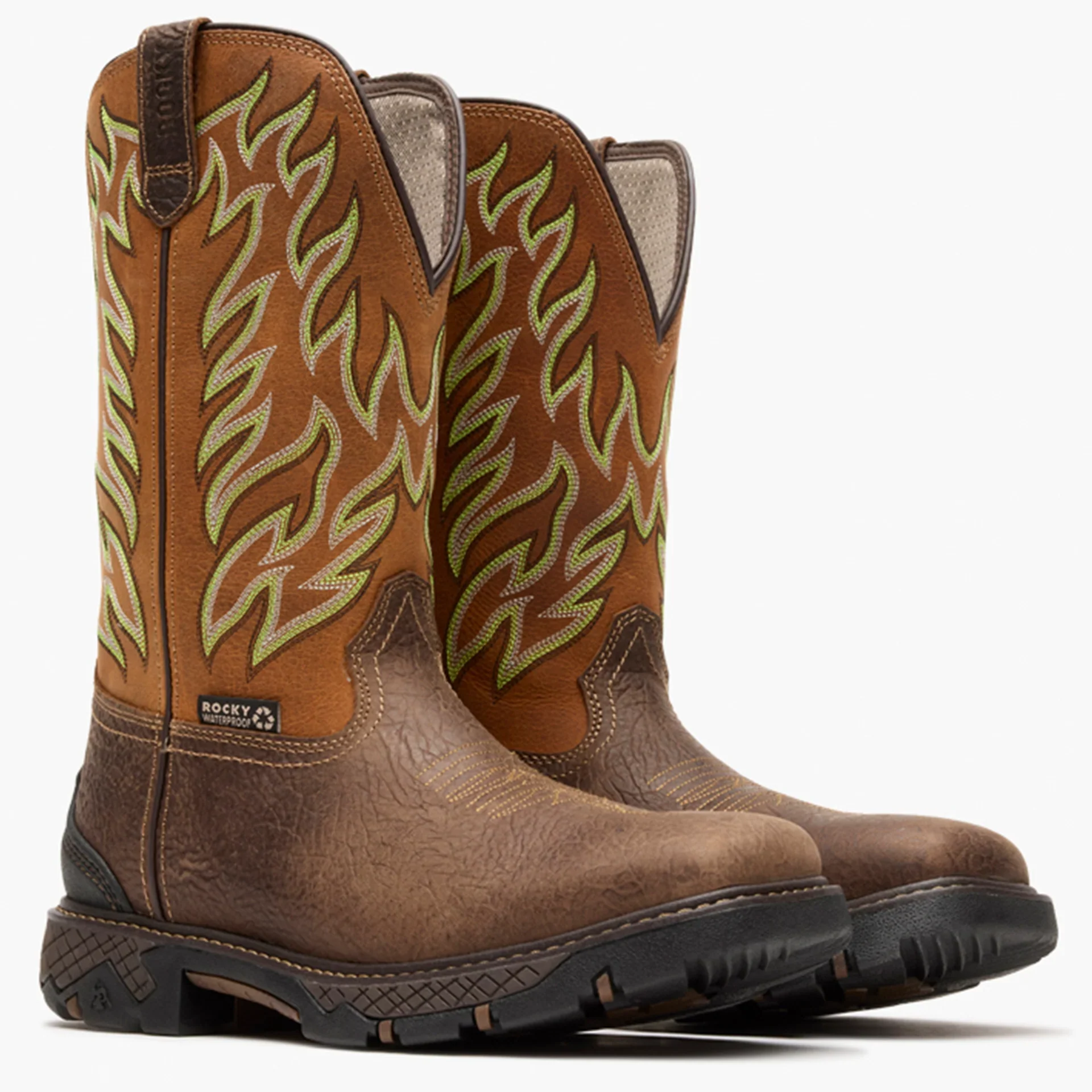 Rocky Men's 12" Ironhawk Waterproof Pull On Western Boot - Tobacco/Golden Oak - Image 3