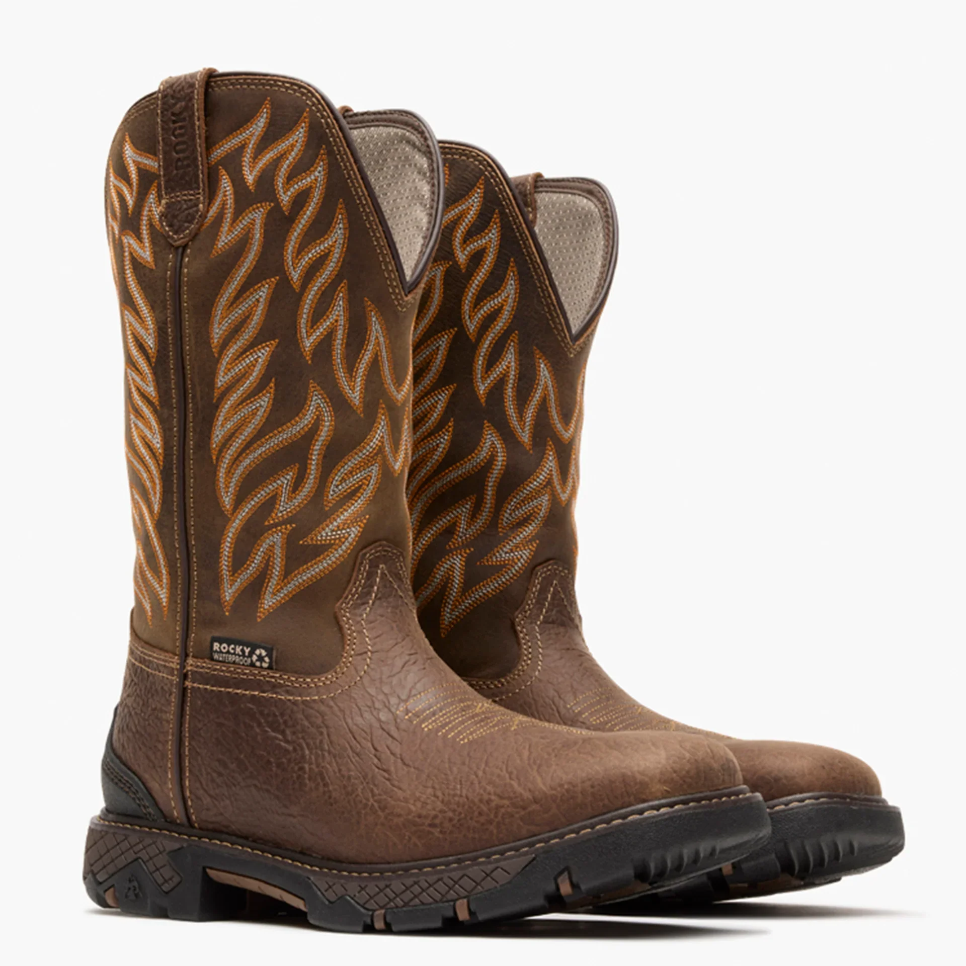 Rocky Men's 12" Ironhawk Waterproof Pull On Western Boot - Tobacco - Image 4