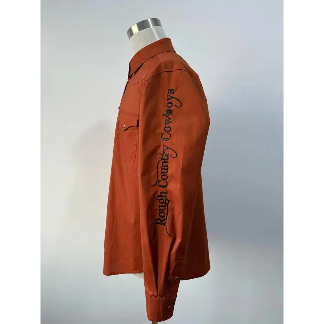 Rough Country Cowboys Men's Long Sleeve Western Shirt- Burnt Orange - Image 3