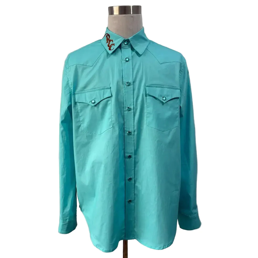 Rough Country Cowboys Men's Pear Snap Long Sleeve Western Shirt - Teal