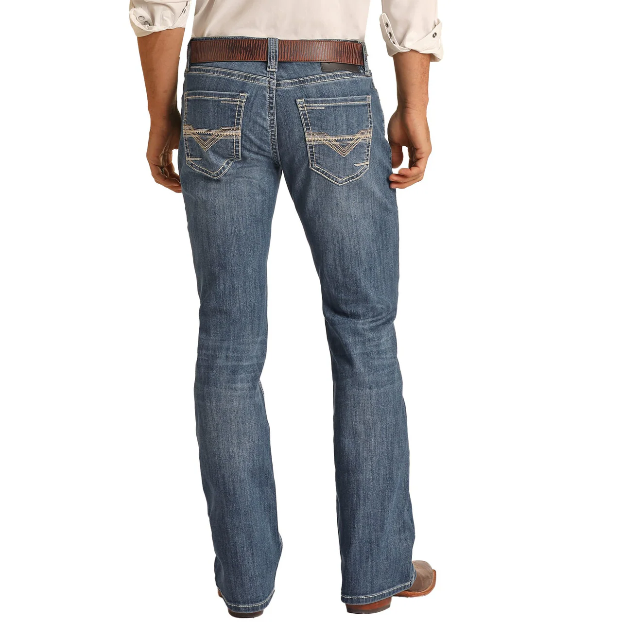 Rock & Roll Mens Regular Fit Stretch Straight Bootcut Jeans - Medium Vintage - Image 2