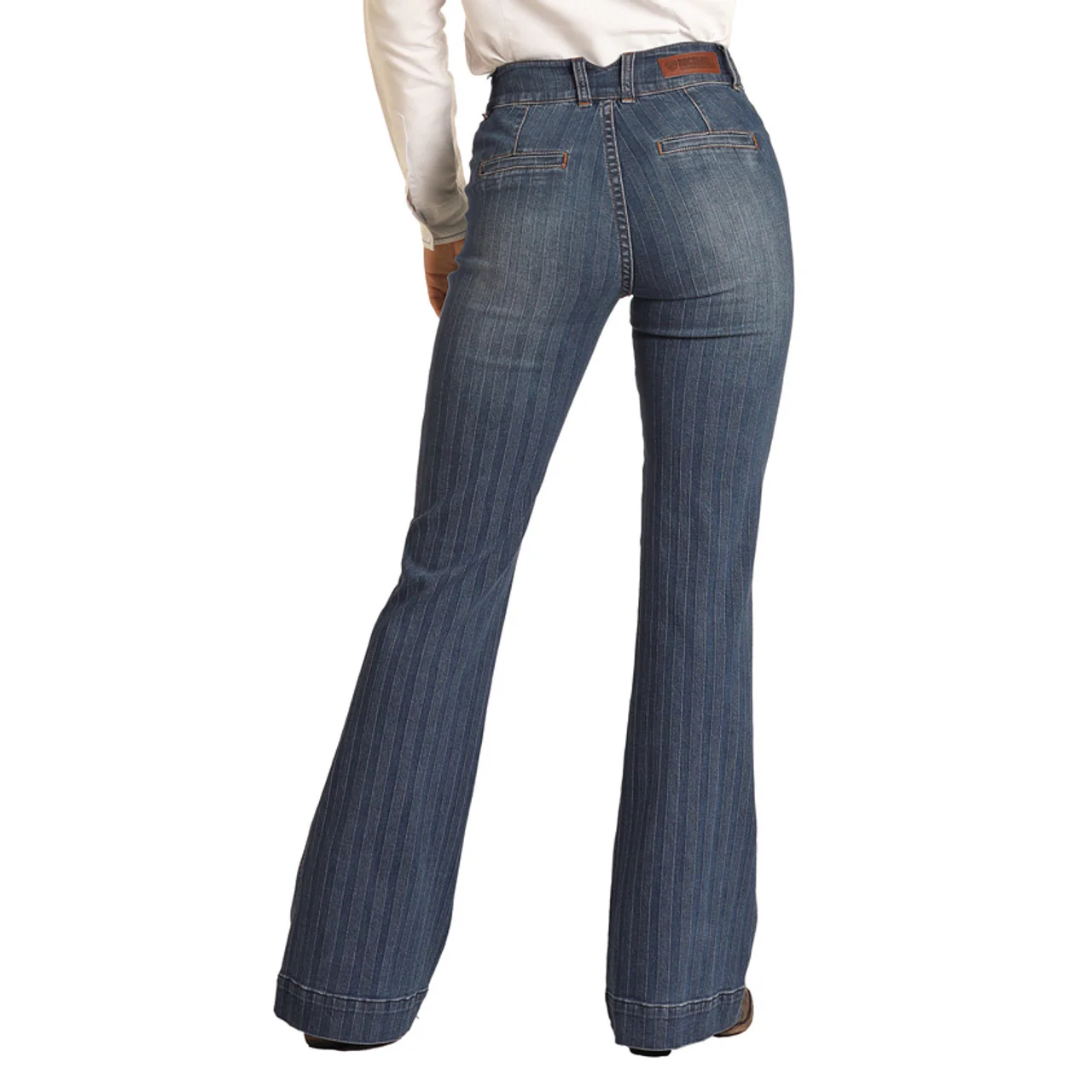 Rock & Roll Women's High Rise Extra Stretch Jacquard Stripe Trouser Jeans - Dark Wash - Image 2