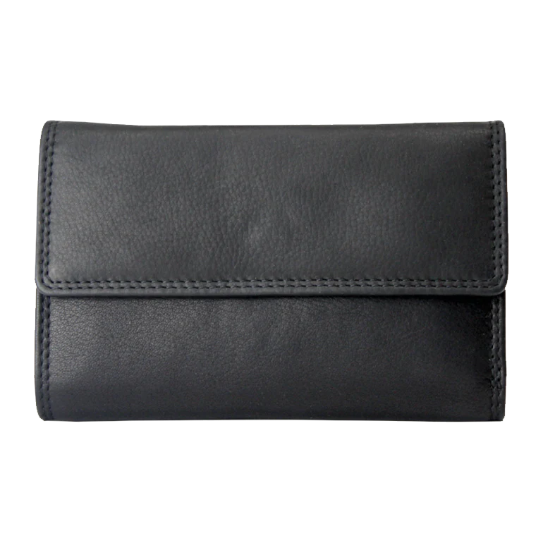 Rugged Earth Women's Leather Mid Sized Wallet - Black
