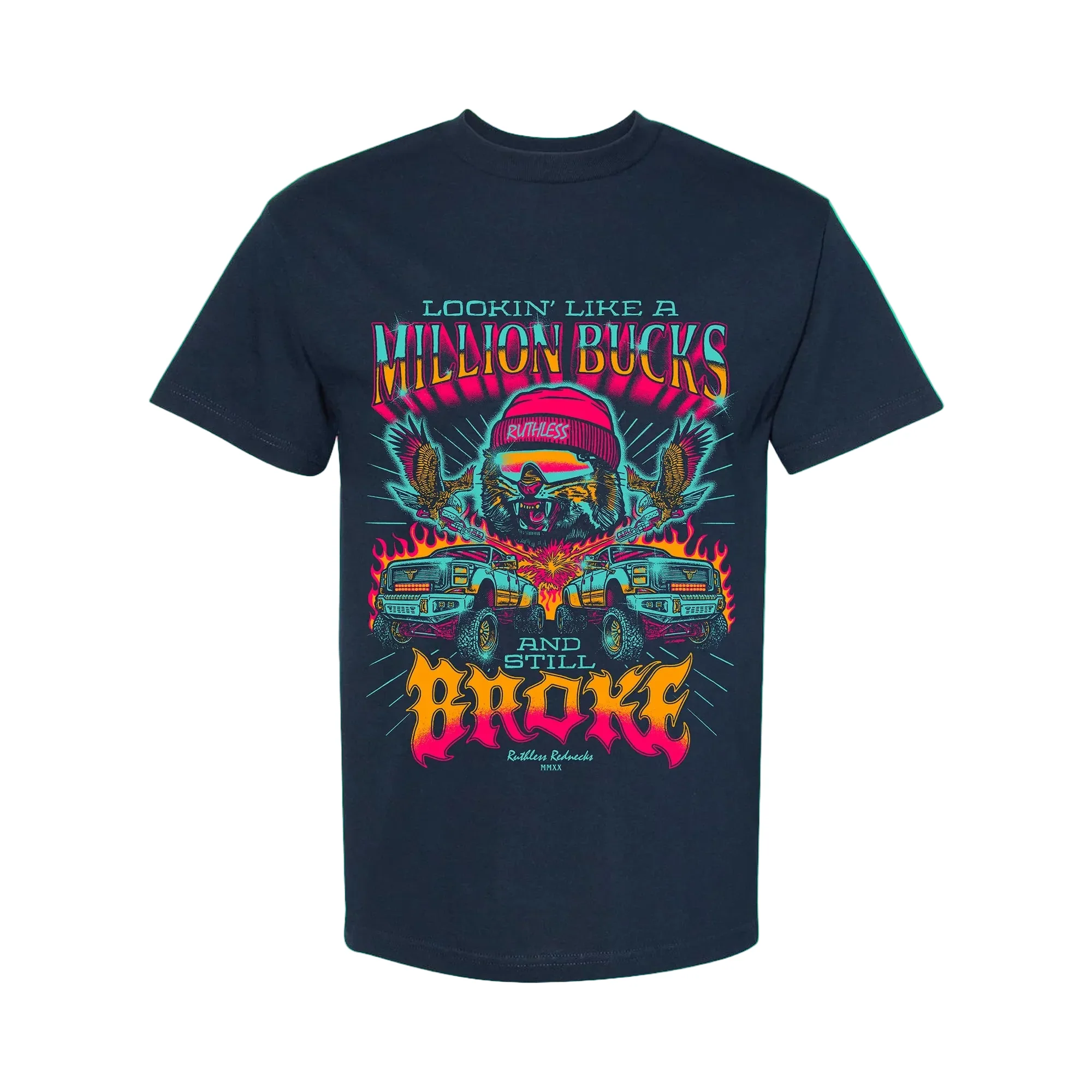 Ruthless Rednecks Burnout Beast Short Sleeve Tee Shirt - Navy