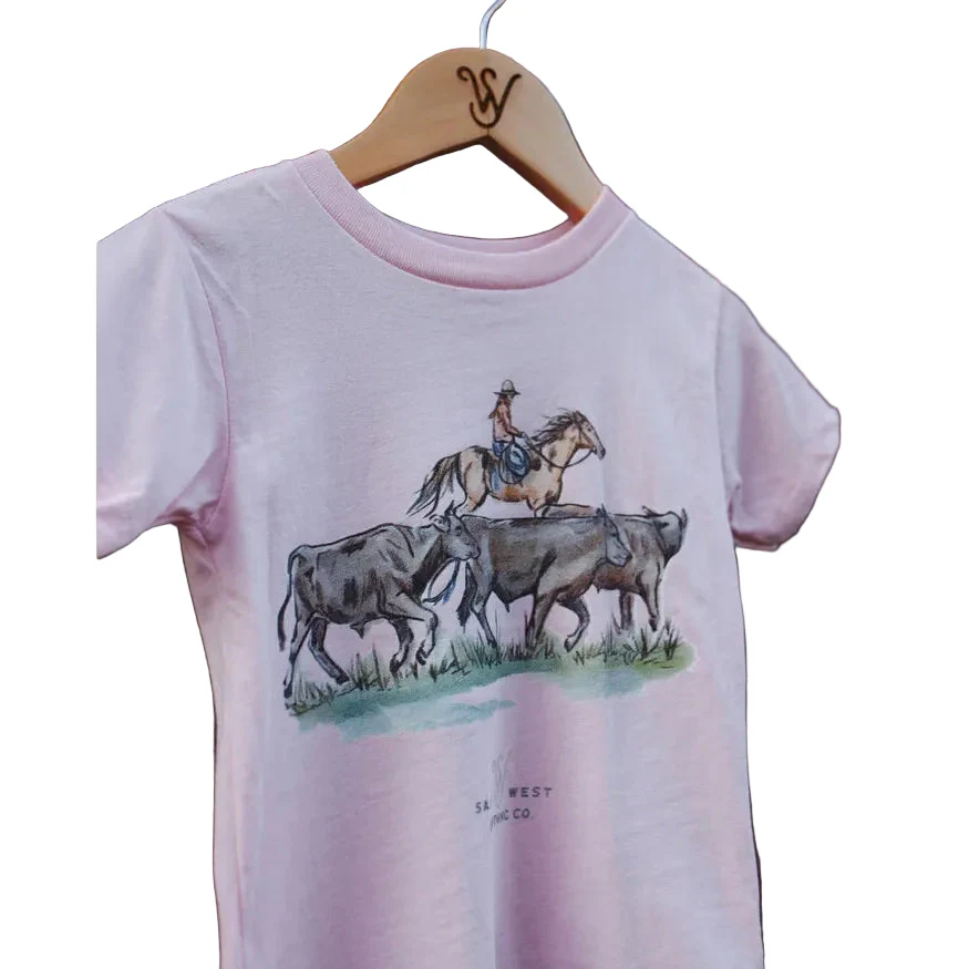 Sage West Girl's Prairie Cowgirl Tee Shirt - Light Pink - Image 2