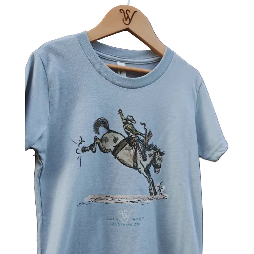 Sage West Kid's Saddle Bronc Tee Shirt - Light Blue - Image 2