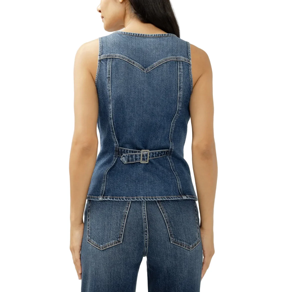 Silver Women's Longline Denim Vest - Medium Dark Indigo Wash - Image 2
