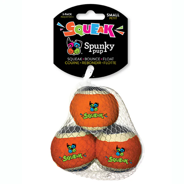 Spunky Pup Squeaky Tennis Balls SM 3 PK