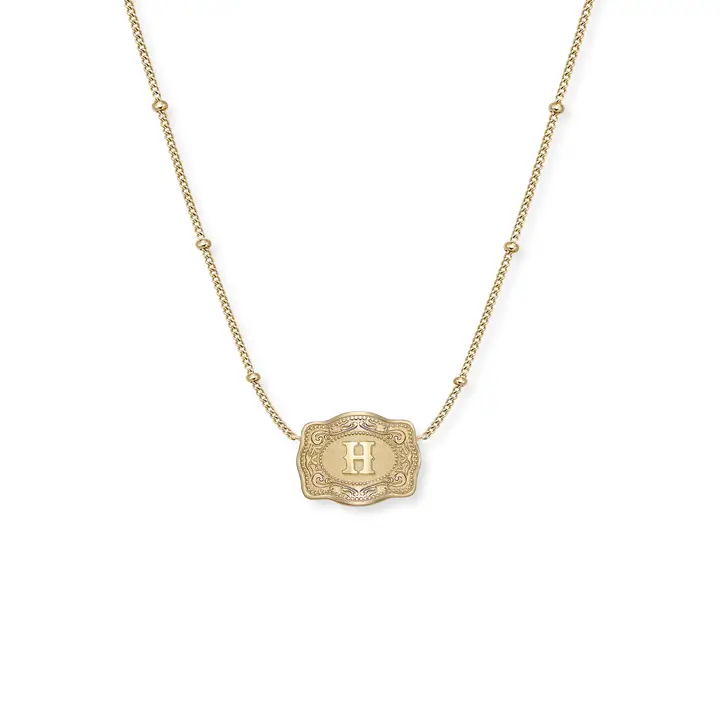 Spur West Ultra Mini Belt Buckle  Initial Necklace- Gold - Image 10