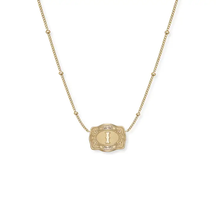 Spur West Ultra Mini Belt Buckle  Initial Necklace- Gold - Image 11