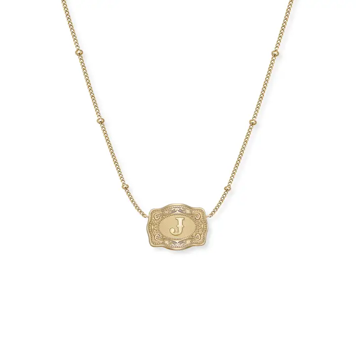 Spur West Ultra Mini Belt Buckle  Initial Necklace- Gold - Image 12