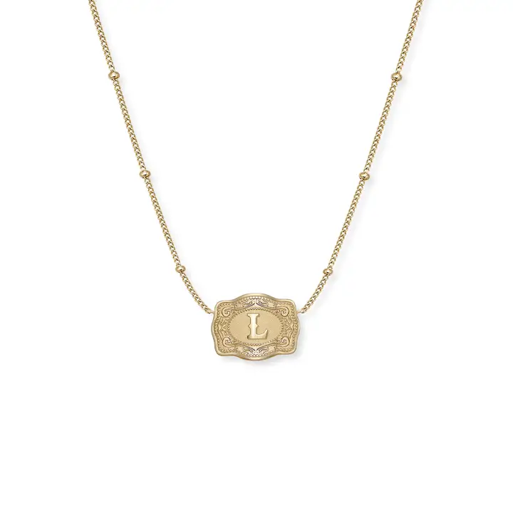 Spur West Ultra Mini Belt Buckle  Initial Necklace- Gold - Image 14