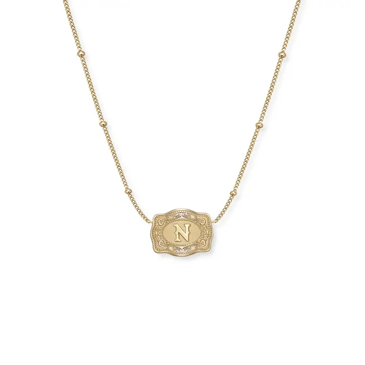 Spur West Ultra Mini Belt Buckle  Initial Necklace- Gold - Image 16