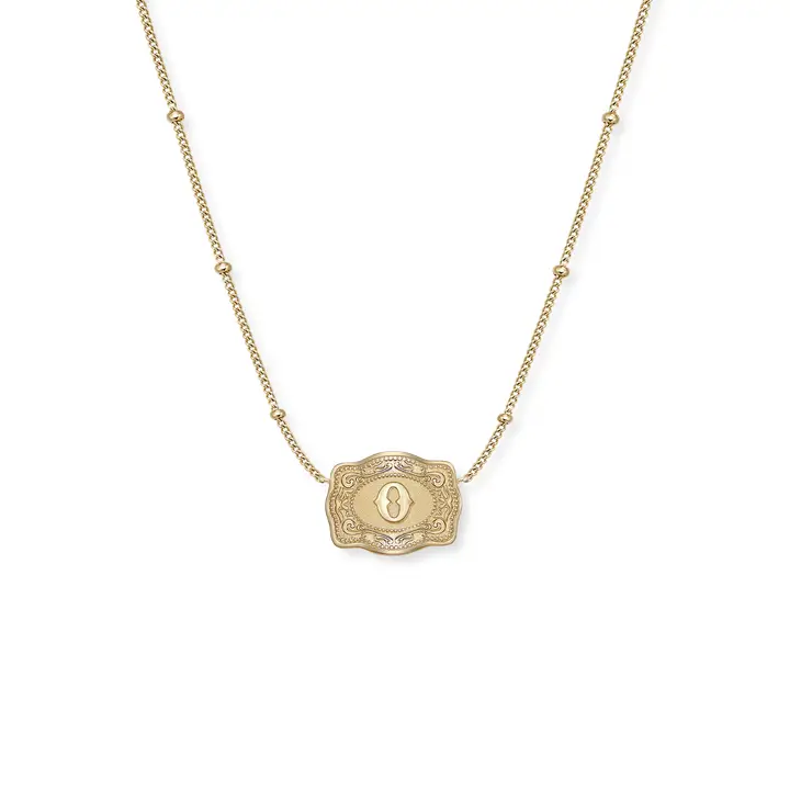 Spur West Ultra Mini Belt Buckle  Initial Necklace- Gold - Image 17