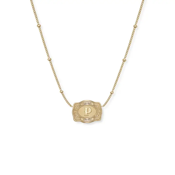 Spur West Ultra Mini Belt Buckle  Initial Necklace- Gold - Image 18