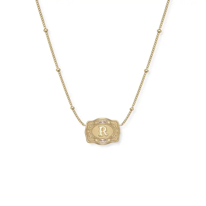 Spur West Ultra Mini Belt Buckle  Initial Necklace- Gold - Image 20