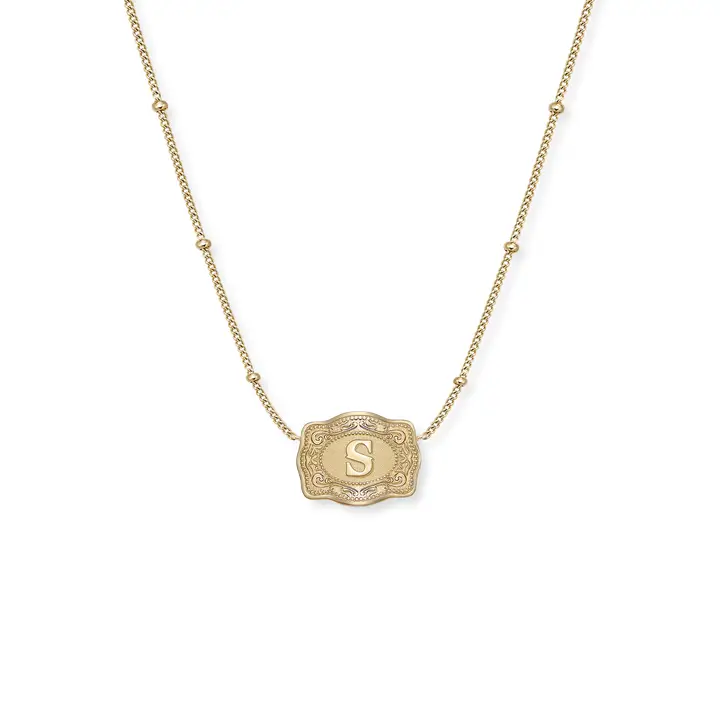 Spur West Ultra Mini Belt Buckle  Initial Necklace- Gold - Image 21