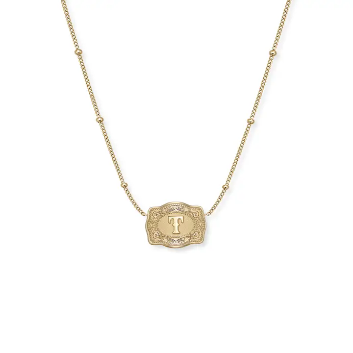 Spur West Ultra Mini Belt Buckle  Initial Necklace- Gold - Image 22