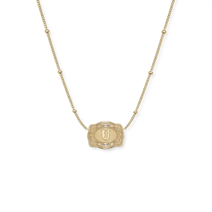 Spur West Ultra Mini Belt Buckle  Initial Necklace- Gold - Image 23