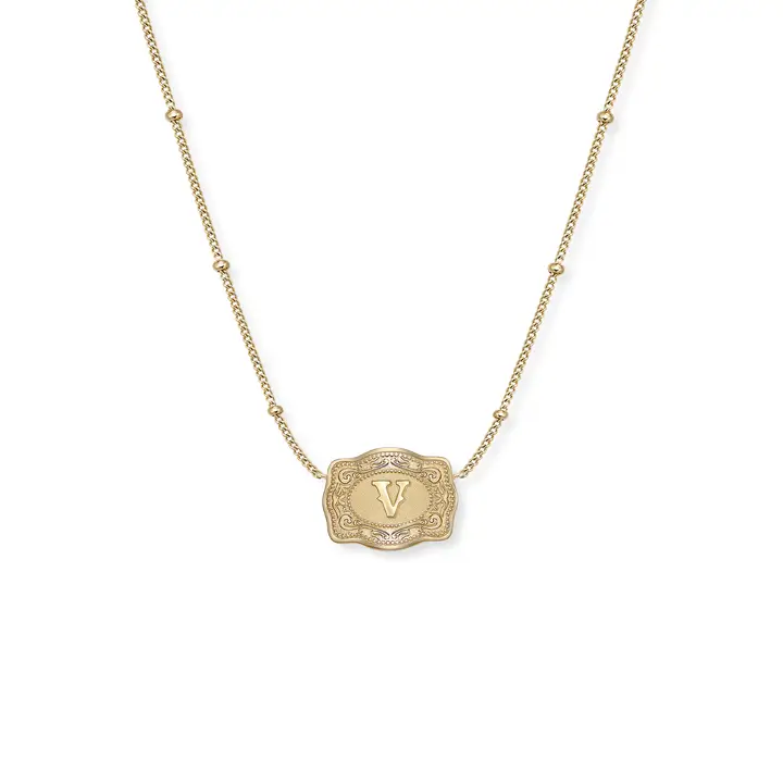 Spur West Ultra Mini Belt Buckle  Initial Necklace- Gold - Image 24