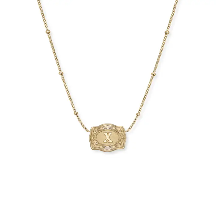 Spur West Ultra Mini Belt Buckle  Initial Necklace- Gold - Image 26