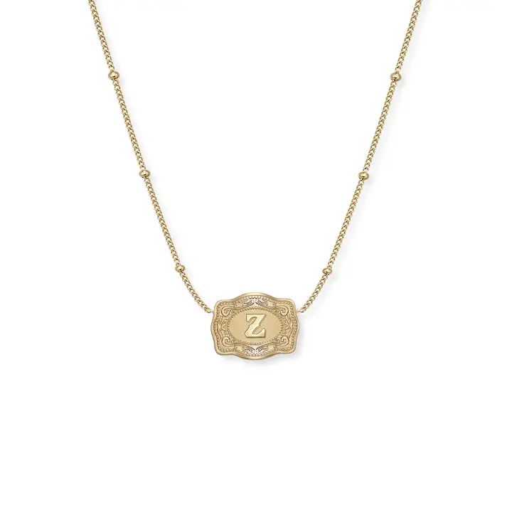 Spur West Ultra Mini Belt Buckle  Initial Necklace- Gold - Image 28