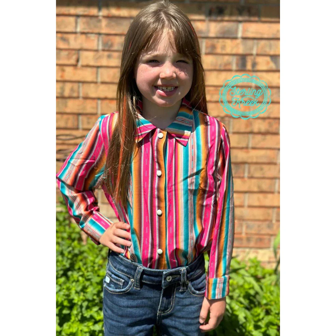 Sterling Kreek Girl's Feel The Sunset Long Sleeve Shirt - Pink & Turquoise - Image 2