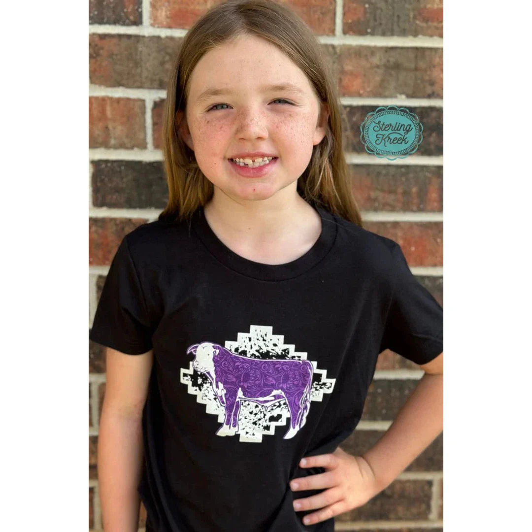 Sterling Kreek Kid's Tooled Hereford T-Shirt - Black - Image 2