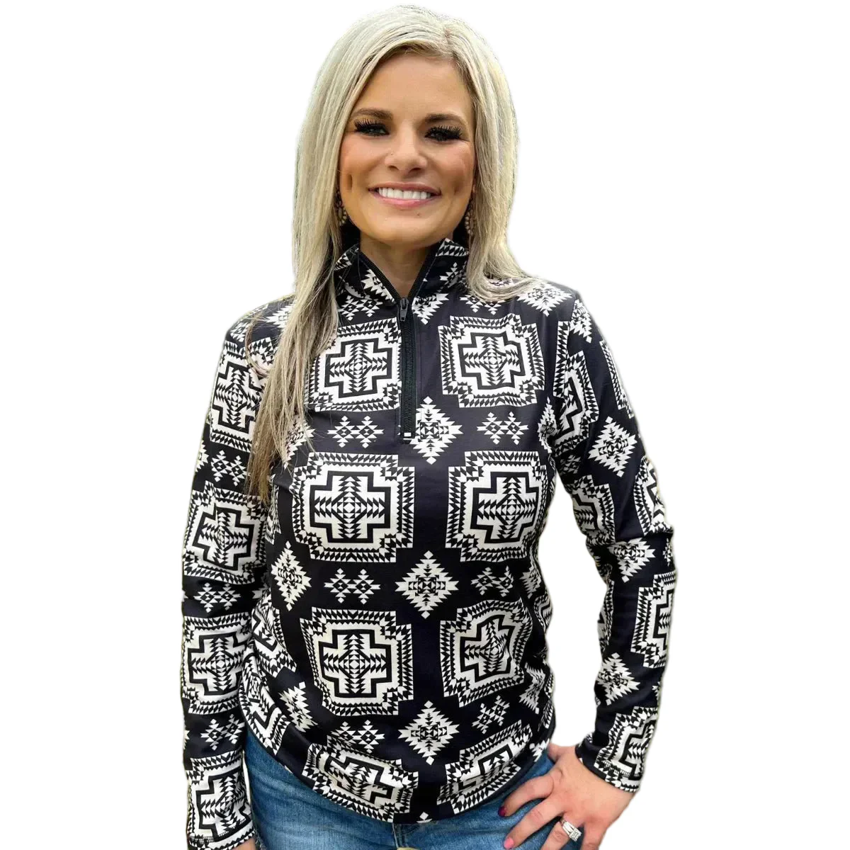 Sterling Kreek Women's Long Sleeve Down in the Hills Pullover - Black/White