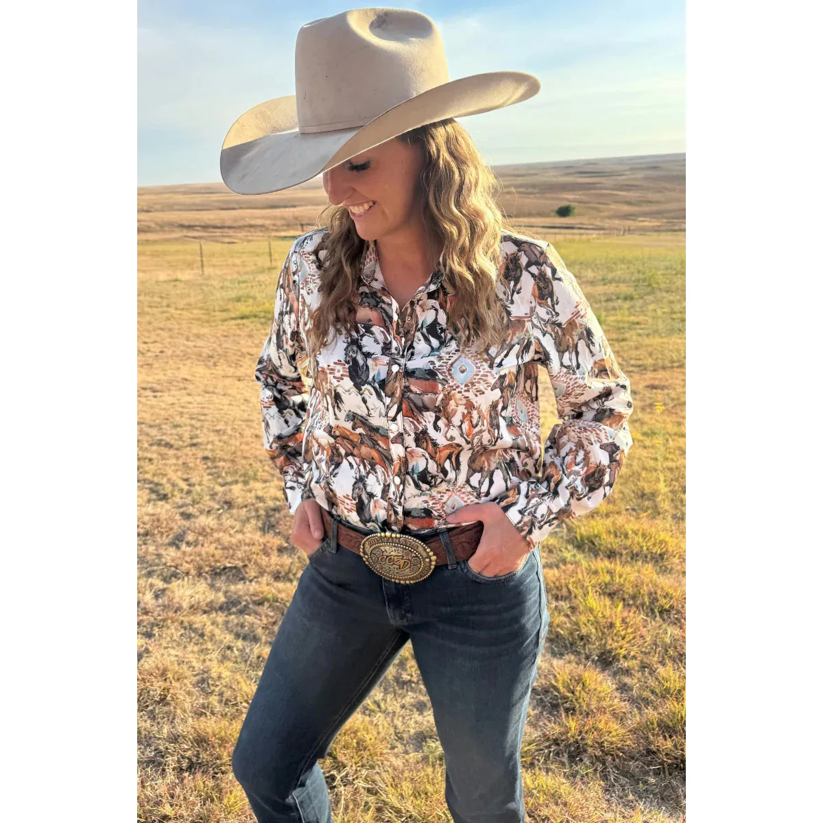 Sterling Kreek Women's Open Range Button Up Long Sleeve Pearl Snap Shirt