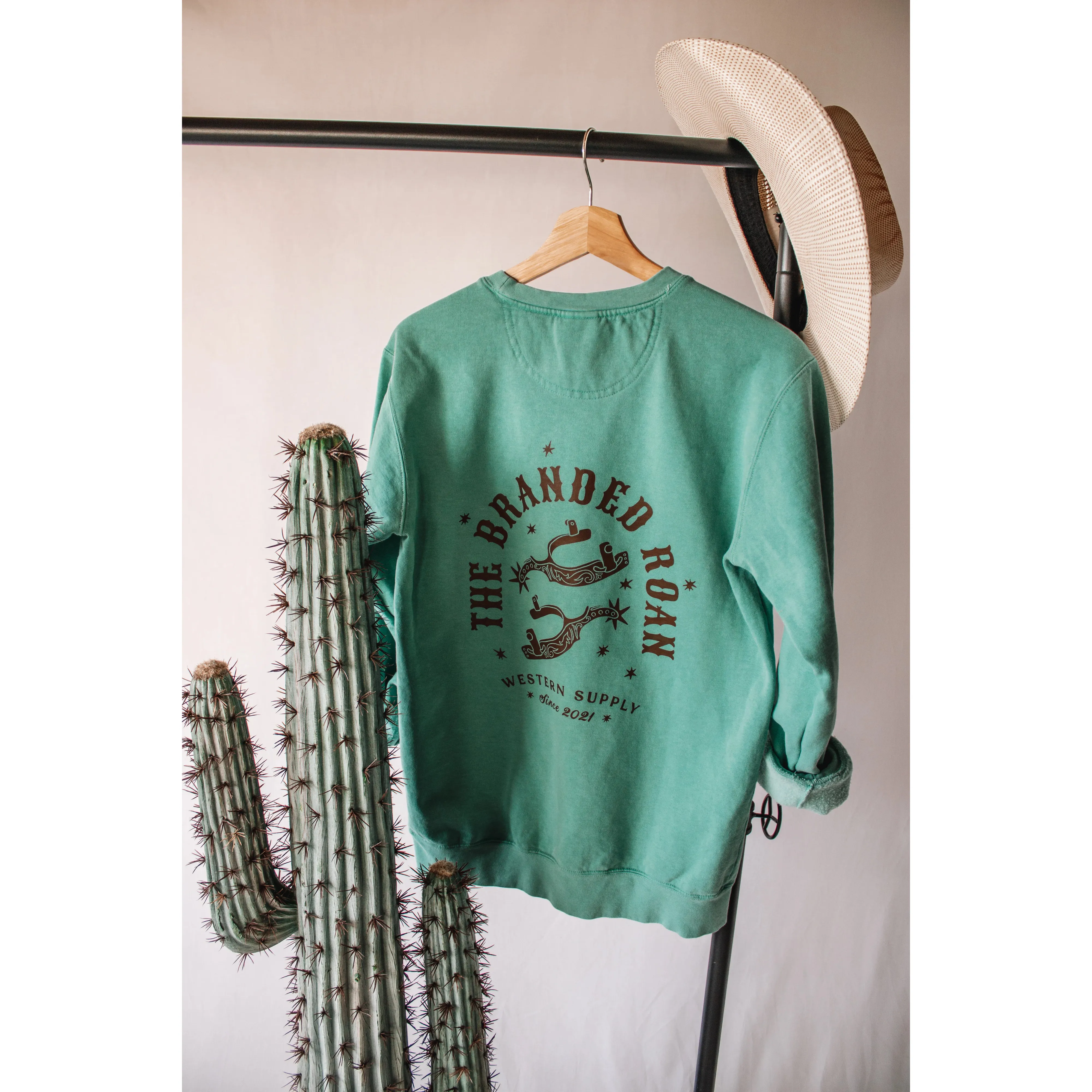 The Branded Roan Apparel Spur Em' Crew Neck-Seafoam *NEW* - Image 2