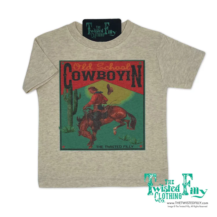 The Twisted Filly Old School Cowboyin SS Youth Tee - Oatmeal