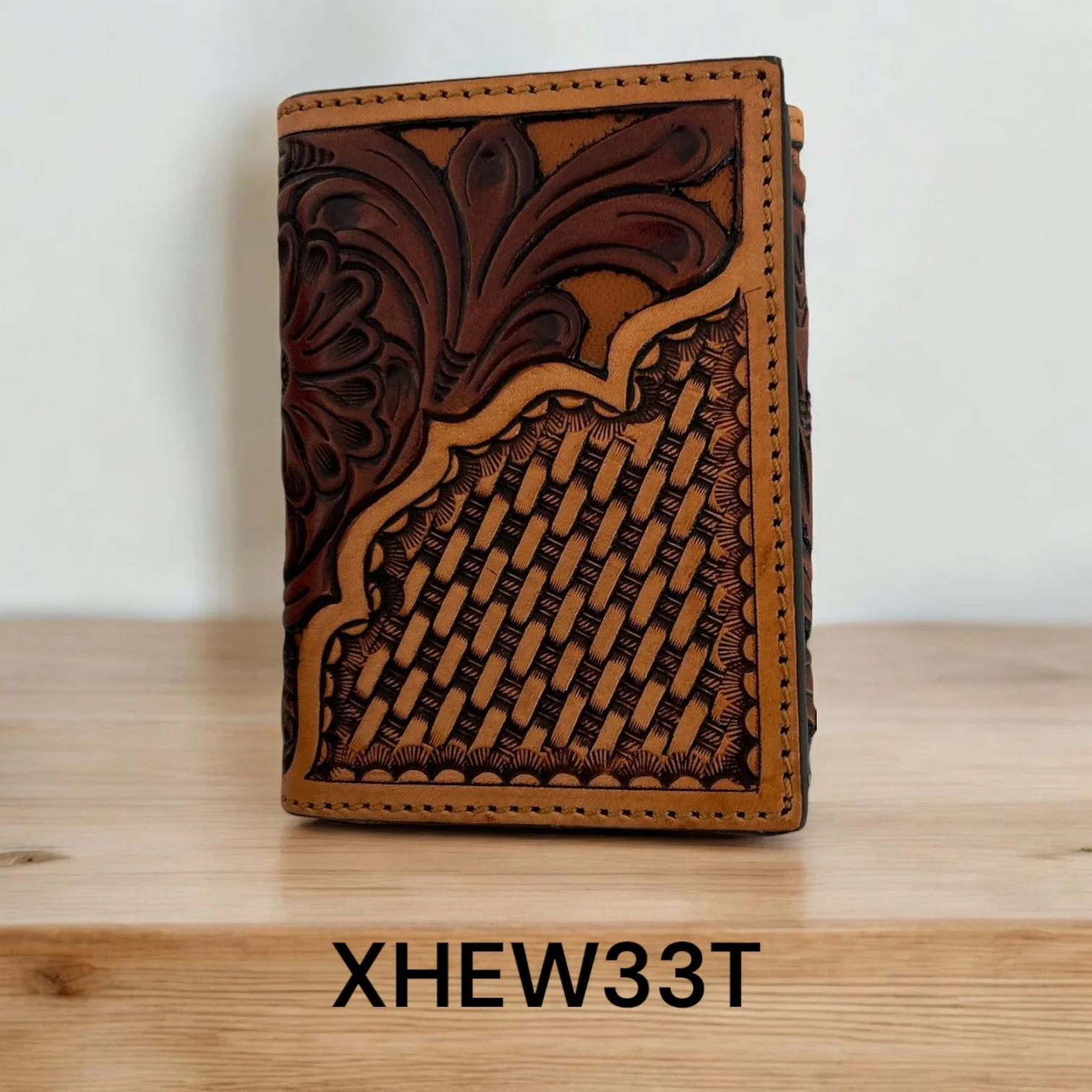 Twisted X Floral Cut Out with  Basketweave Trifold Wallet