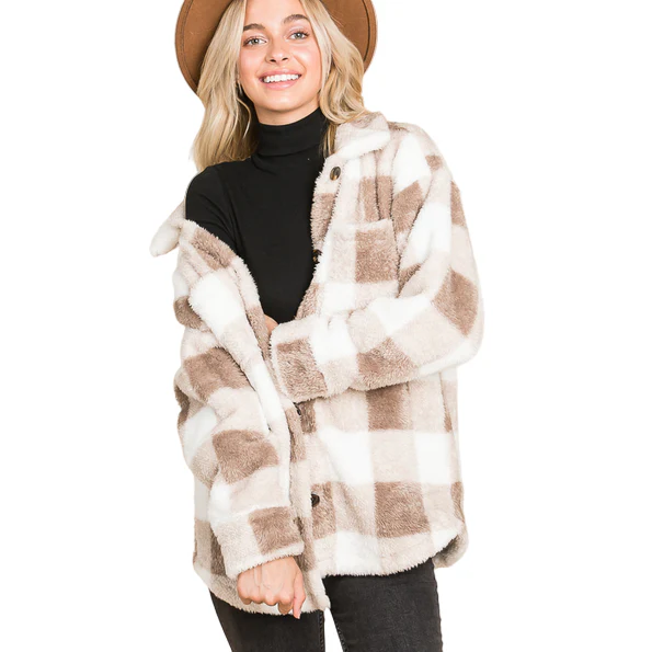 Vanilla Bay Women's Sherpa Gingham Long Sleeve Shacket - Image 3