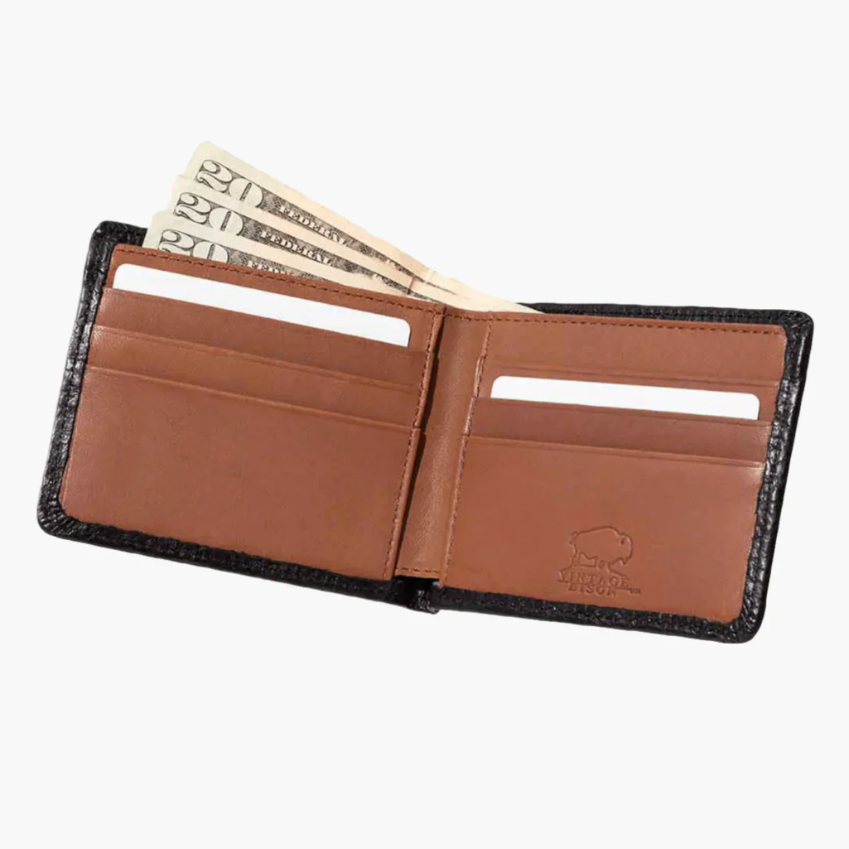 Vintage Bison Mesa large Bi-Fold Wallet-Brown