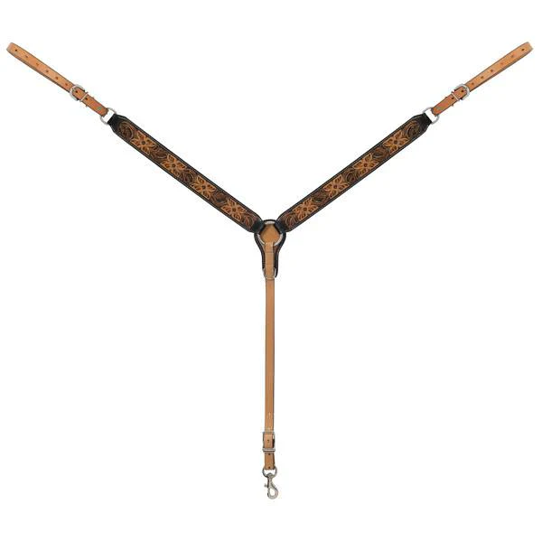 Weaver Turquoise Cross Light Oiled Tooled Straight Breast Collar - Floral